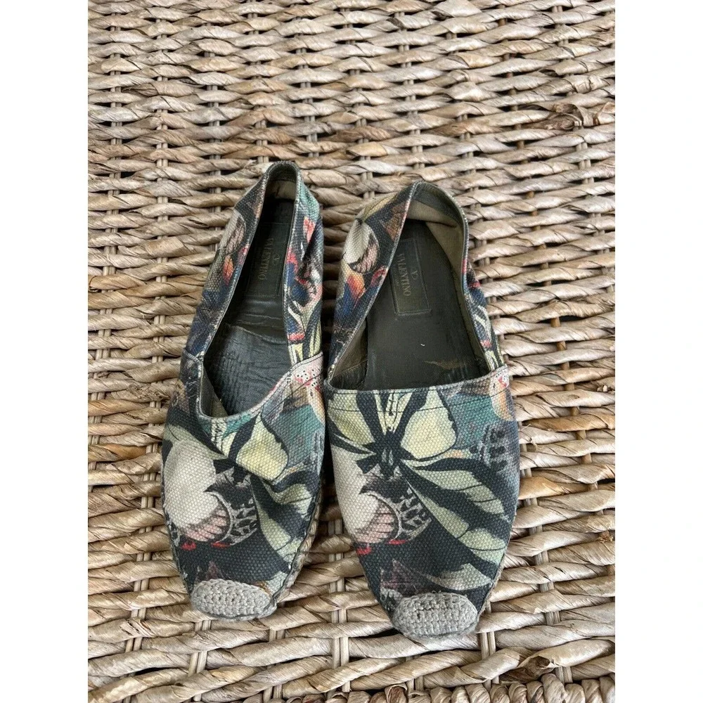 Valentino Women's Multicolor Butterfly‎ Print Canvas Espadrille Flats Size 37
